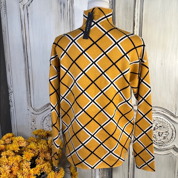 Tahari Mustard and Black Plaid Mock Turtleneck Long Sleeve Sweater NWOT - Picture 9 of 13
